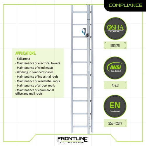 Frontline VLRS Securail Pro Vertical Lifeline System 40' - Lined Out Frontline VLRS Securail Pro Vertical Lifeline System 40'Work Safety Harnesses