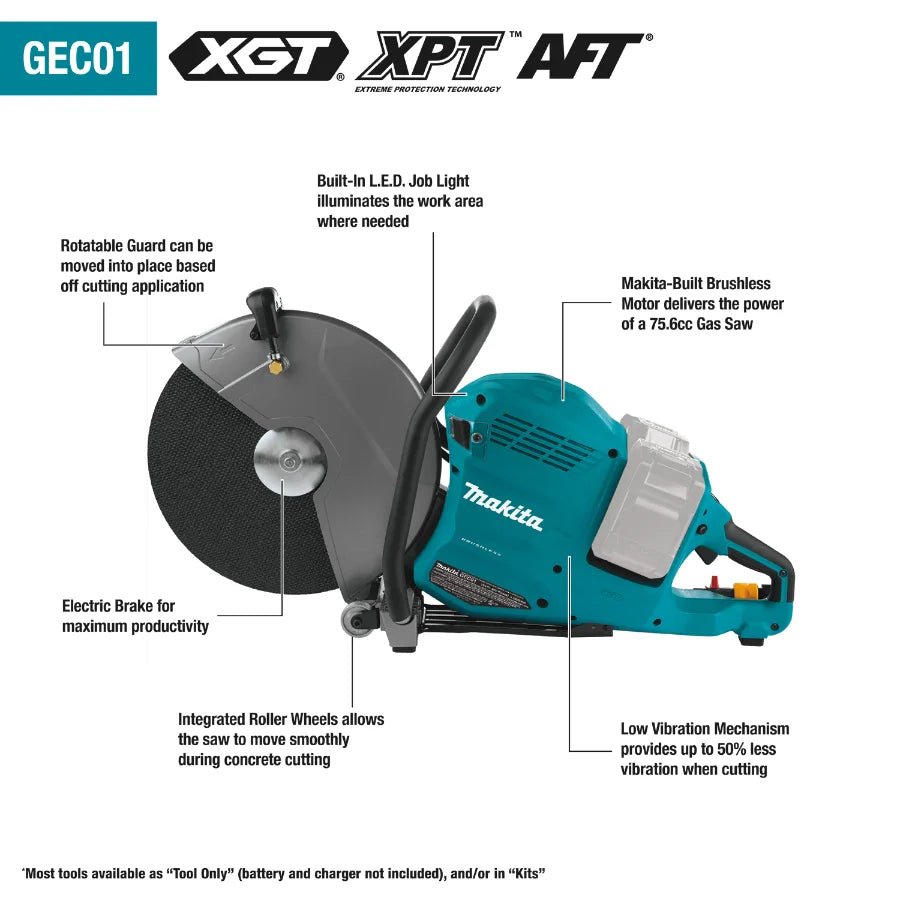 Makita GEC01PL4 80V max (40V max X2) XGT® Brushless 14" Power Cutter Kit with 4 Batteries, AFT®, Electric Brake (8.0Ah) - Lined Out Makita GEC01PL4 80V max (40V max X2) XGT® Brushless 14" Power Cutter Kit with 4 Batteries, AFT®, Electric Brake (8.0Ah)Cut - Off Saws