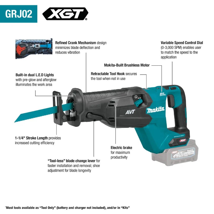 Makita GRJ02M1 40V max XGT® Brushless Cordless AVT® Orbital Recipro Saw Kit (4.0Ah) - Lined Out Makita GRJ02M1 40V max XGT® Brushless Cordless AVT® Orbital Recipro Saw Kit (4.0Ah)Reciprocating Saws
