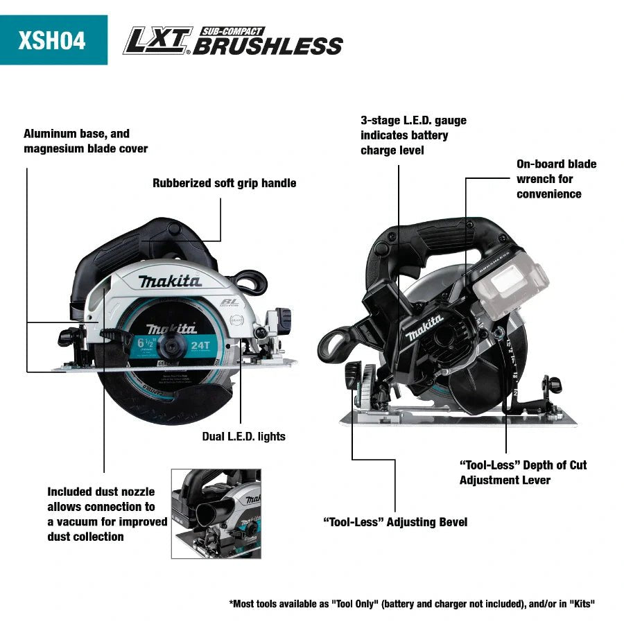 Makita XSH04ZB 18V LXT Sub - Compact Brushless Cordless 6 - 1/2" Circular Saw - Lined Out Makita XSH04ZB 18V LXT Sub - Compact Brushless Cordless 6 - 1/2" Circular SawHandheld Circular Saws