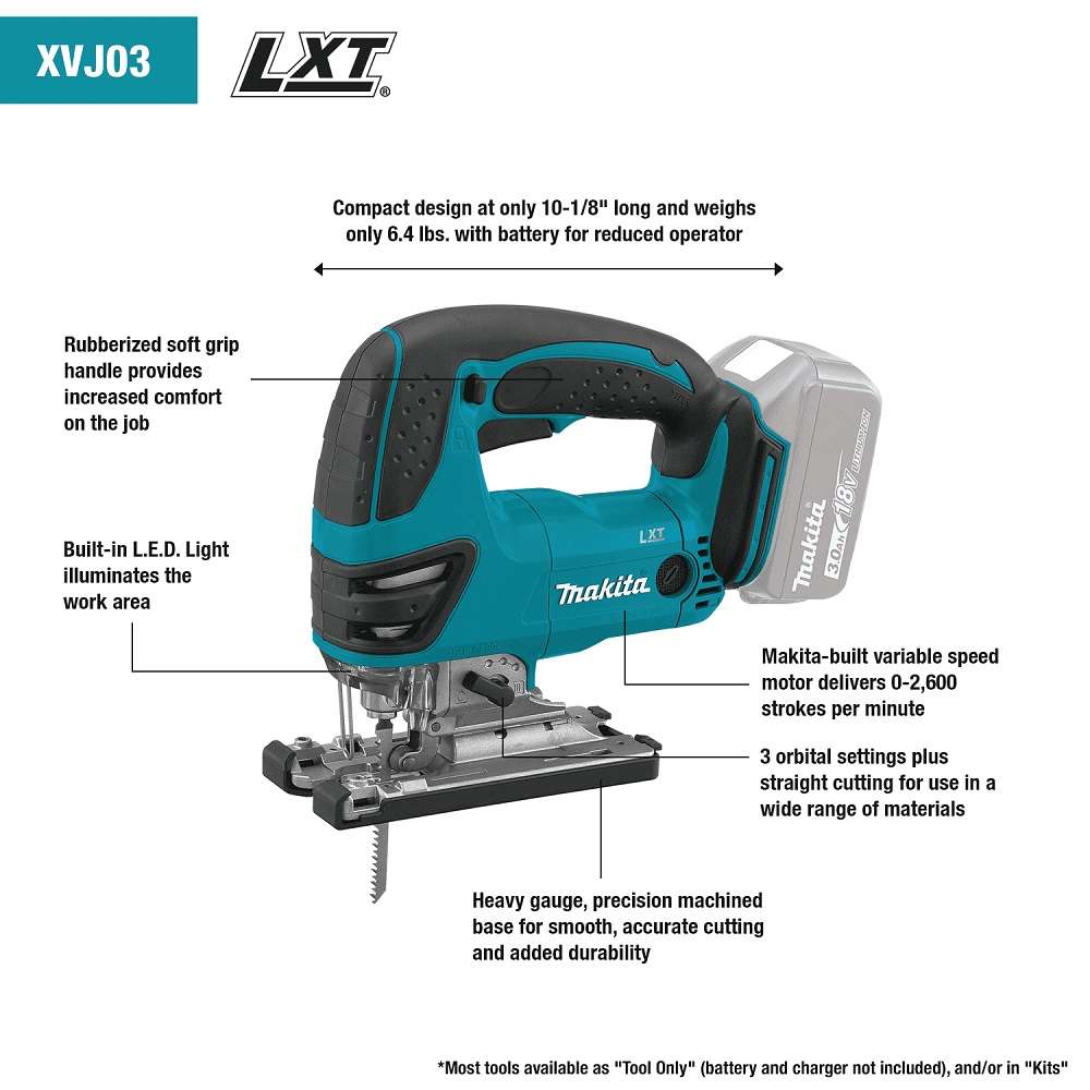 Makita XVJ03Z 18V LXT Lithium - Ion Cordless Jig Saw (Tool Only) - Lined Out Makita XVJ03Z 18V LXT Lithium - Ion Cordless Jig Saw (Tool Only)Jigsaws