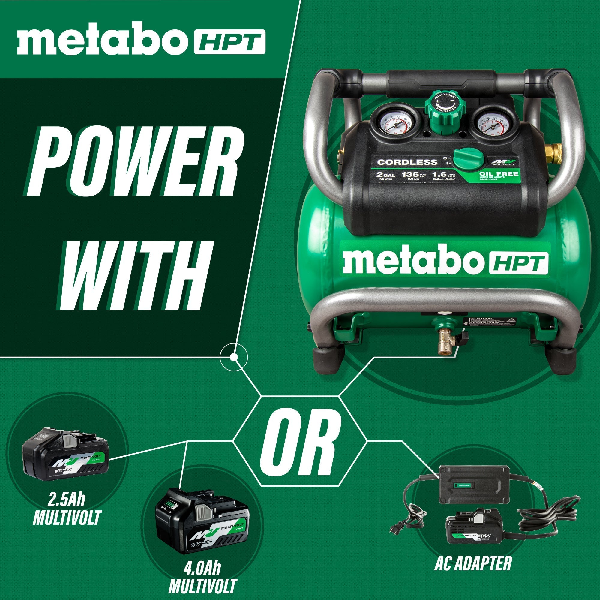 Metabo HPT EC36DAQ4M 36V MultiVolt 2 Gallon Cordless Compressor - Lined Out Metabo HPT EC36DAQ4M 36V MultiVolt 2 Gallon Cordless CompressorCompressors