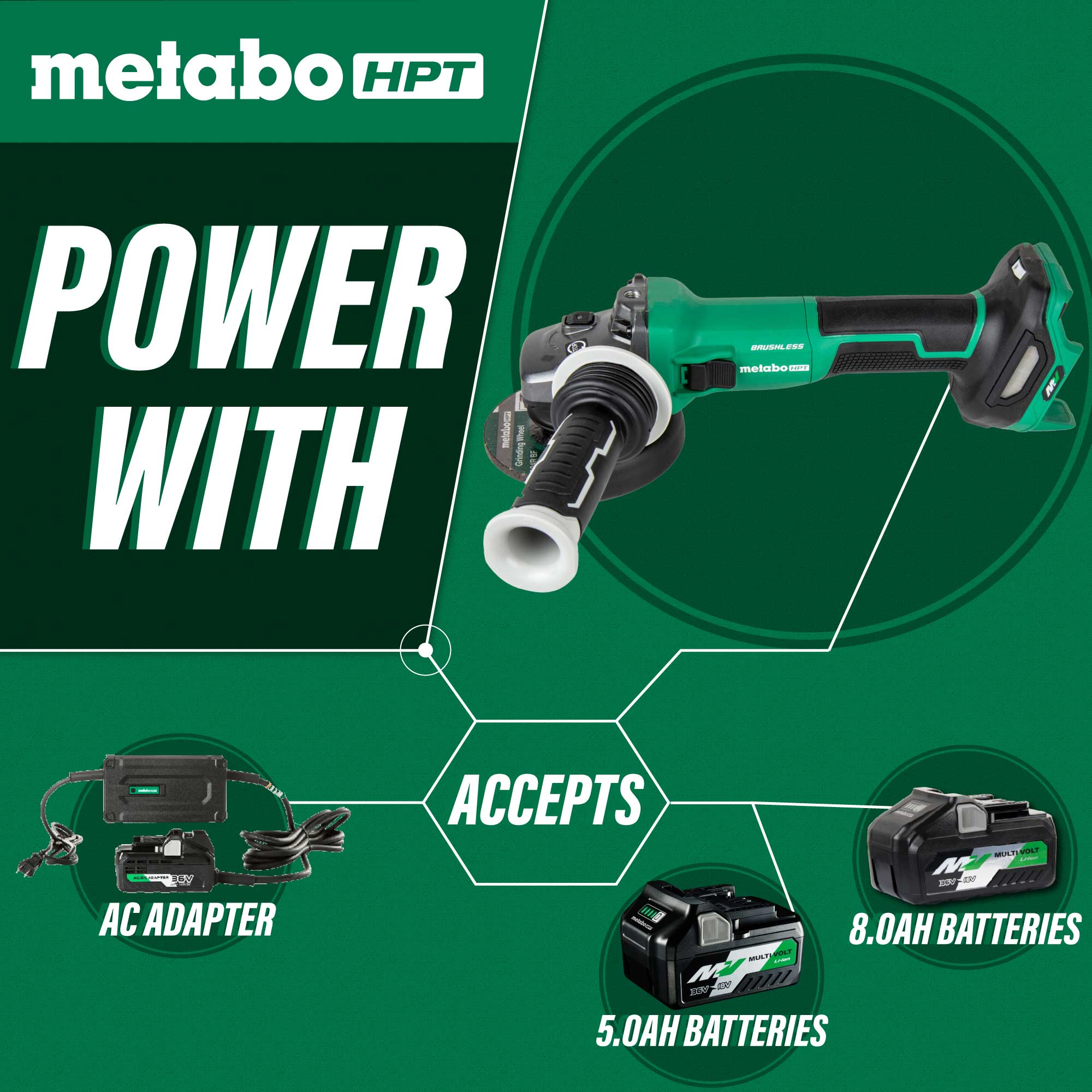 Metabo HPT G3612DVEQ6M 36V MultiVolt™ 4 - 1/2" Disc Angle Grinder, Slide Switch (Tool Body Only) - Lined Out Metabo HPT G3612DVEQ6M 36V MultiVolt™ 4 - 1/2" Disc Angle Grinder, Slide Switch (Tool Body Only)Grinders