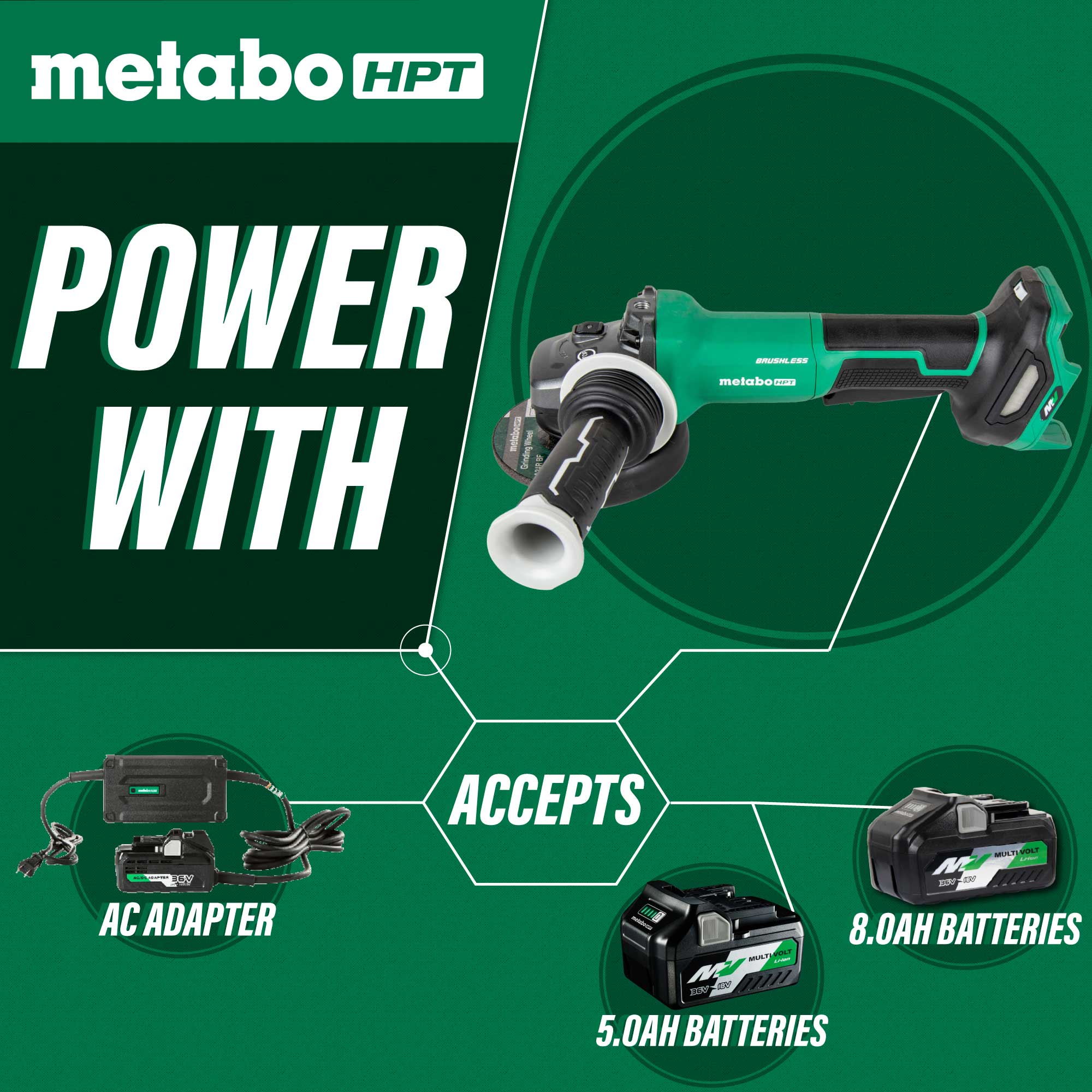 Metabo HPT G3612DVFQ6M 36V MultiVolt 4 - 1/2" Variable Speed Paddle Switch Angle Grinder - Lined Out Metabo HPT G3612DVFQ6M 36V MultiVolt 4 - 1/2" Variable Speed Paddle Switch Angle GrinderGrinders