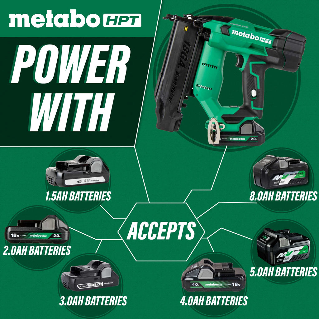Metabo HPT NT1850DFTM 18V Compact 18 Gauge Cordless Brad Nailer Kit (1x2.0Ah) - Lined Out Metabo HPT NT1850DFTM 18V Compact 18 Gauge Cordless Brad Nailer Kit (1x2.0Ah)Nailers & Staplers