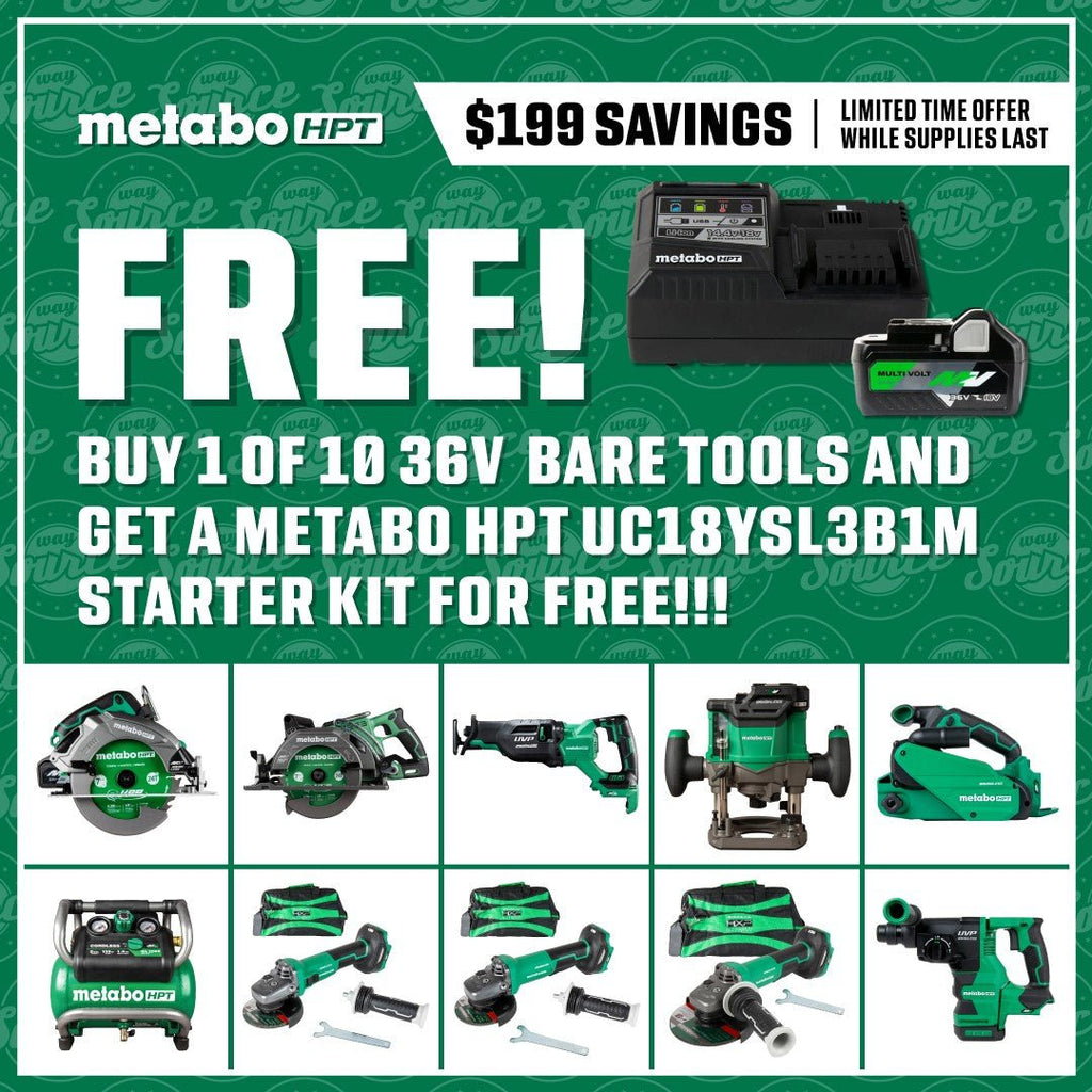Metabo HPT UC18YSL3B1M 36V/18V MultiVolt Lithium Ion Slide Battery and Charger Starter Kit (4.0Ah/8.0Ah) - Lined Out Metabo HPT UC18YSL3B1M 36V/18V MultiVolt Lithium Ion Slide Battery and Charger Starter Kit (4.0Ah/8.0Ah)Power Tool Batteries