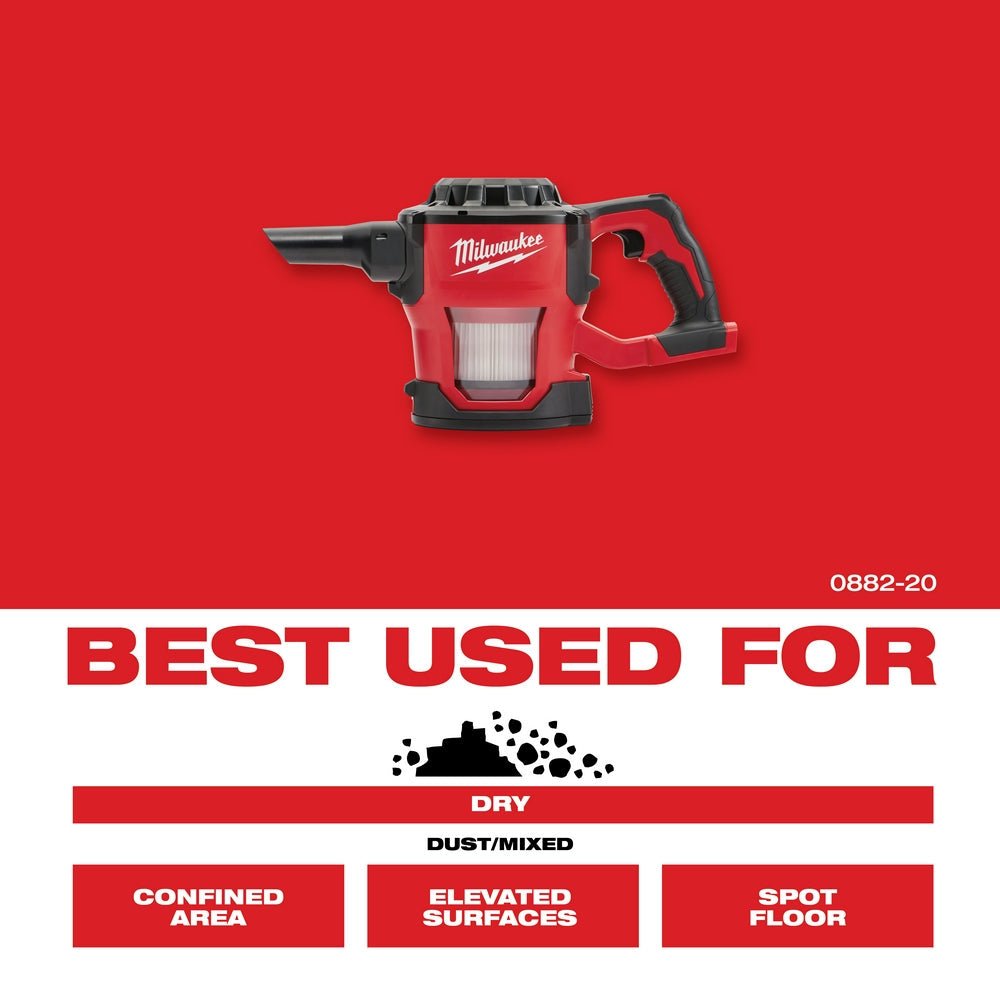 Milwaukee 0882 - 20 M18™ Compact Vacuum - Lined Out Milwaukee 0882 - 20 M18™ Compact VacuumVacuums