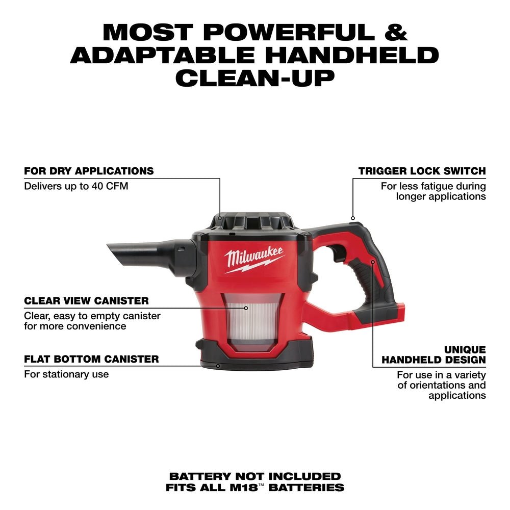 Milwaukee 0882 - 20 M18™ Compact Vacuum - Lined Out Milwaukee 0882 - 20 M18™ Compact VacuumVacuums