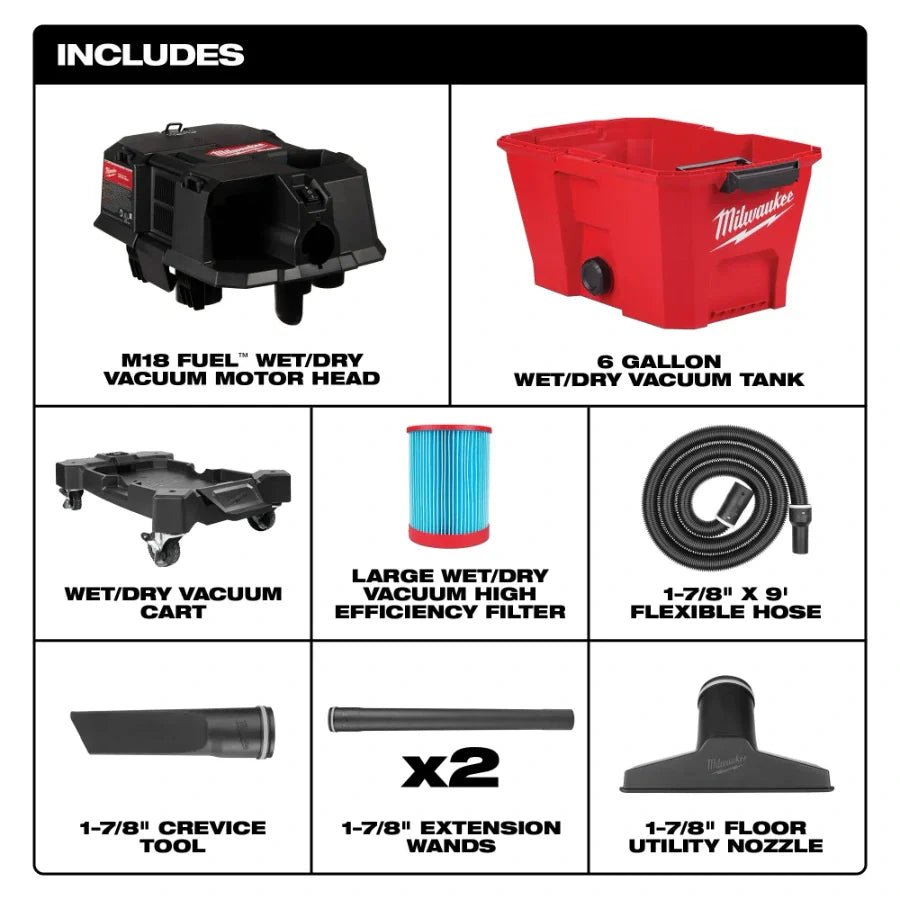 Milwaukee 0910 - 20 M18 Fuel 6 Gallon Wet/Dry Vacuum - Lined Out Milwaukee 0910 - 20 M18 Fuel 6 Gallon Wet/Dry VacuumVacuums
