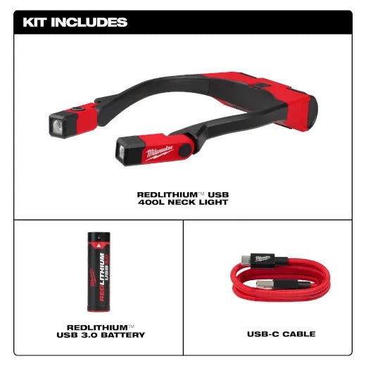 Milwaukee 2117 - 21 REDLITHIUM USB 400L Neck Light - Lined Out Milwaukee 2117 - 21 REDLITHIUM USB 400L Neck LightFlashlights