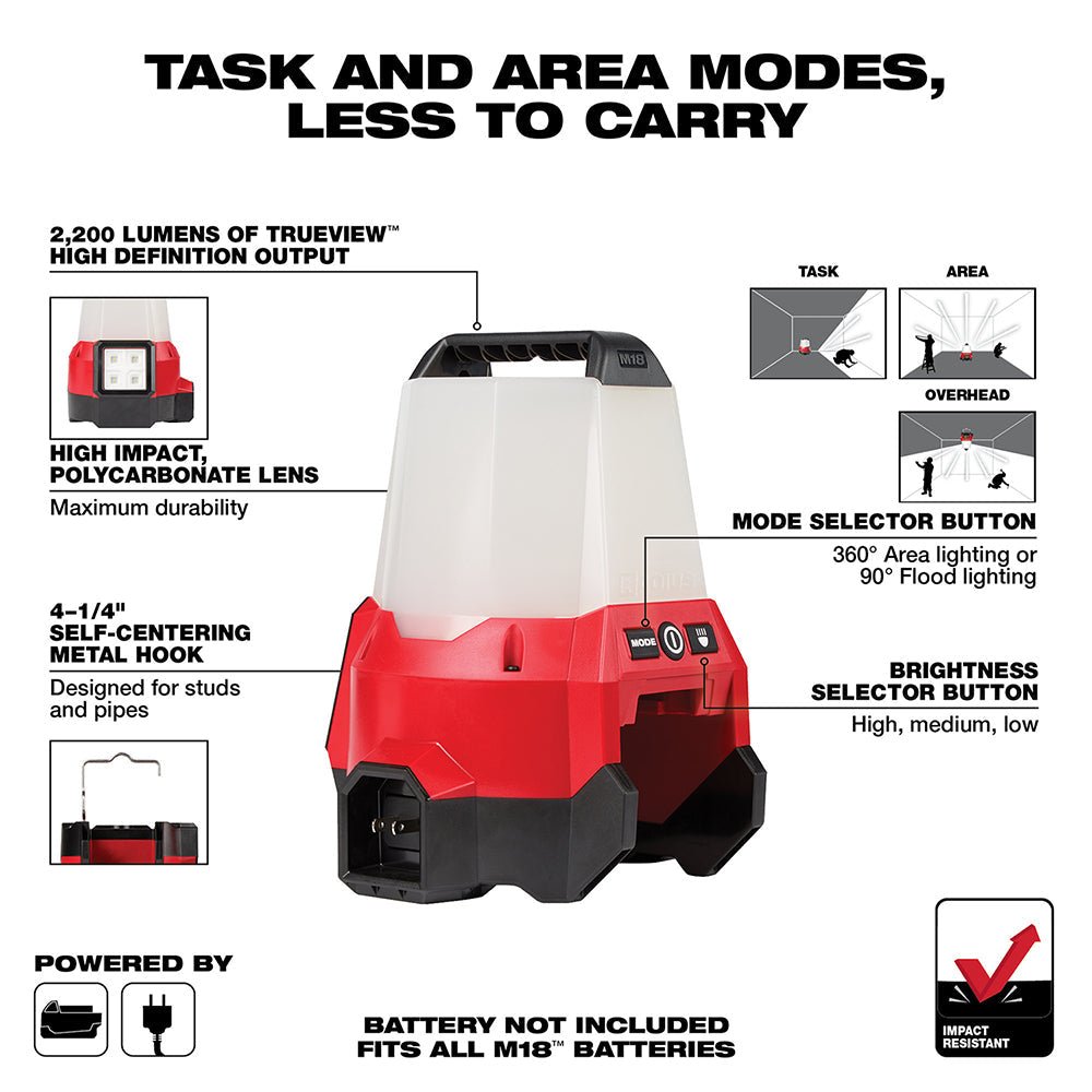 Milwaukee 2144 - 20 M18™ RADIUS™ Compact Site Light with Flood Mode - Lined Out Milwaukee 2144 - 20 M18™ RADIUS™ Compact Site Light with Flood ModeWork Lights