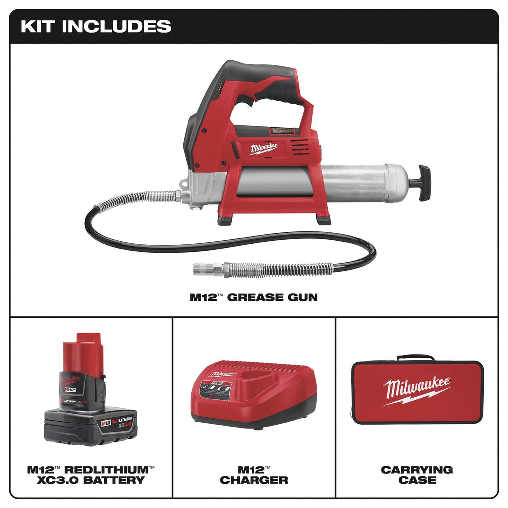 Milwaukee 2446 - 21XC M12™ Cordless LITHIUM - ION Grease Gun Kit - Lined Out Milwaukee 2446 - 21XC M12™ Cordless LITHIUM - ION Grease Gun KitGrease Guns