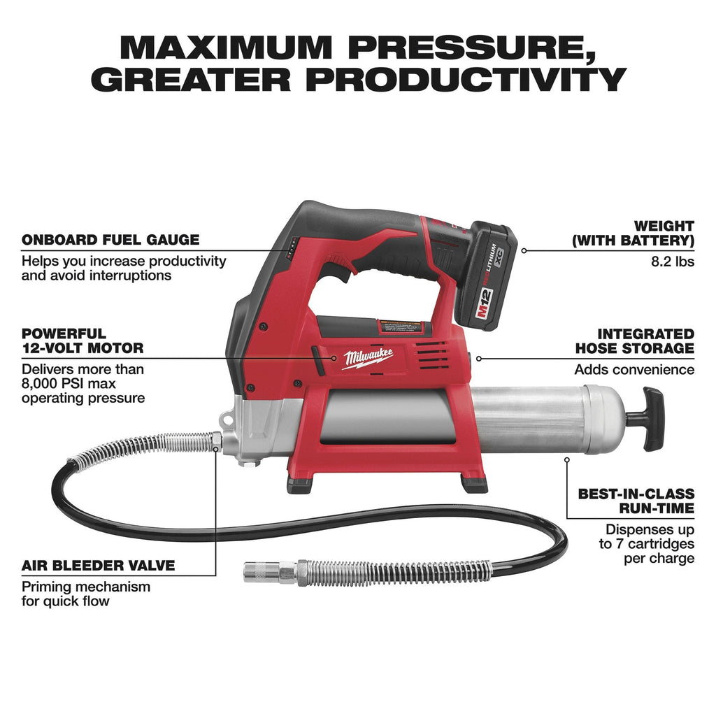 Milwaukee 2446 - 21XC M12™ Cordless LITHIUM - ION Grease Gun Kit - Lined Out Milwaukee 2446 - 21XC M12™ Cordless LITHIUM - ION Grease Gun KitGrease Guns