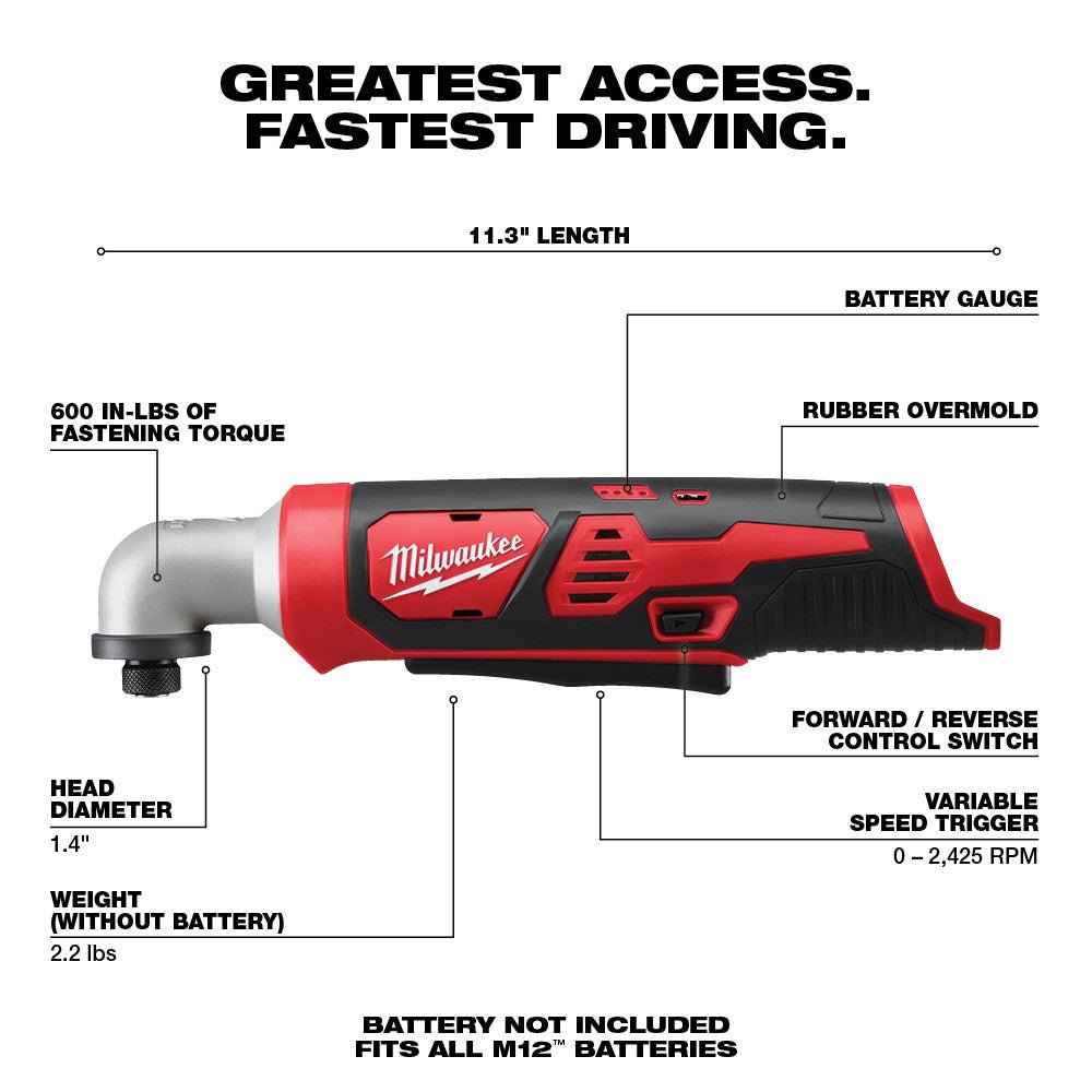 Milwaukee 2467 - 20 M12™ 1/4 in. Hex Right Angle Impact Driver - Lined Out Milwaukee 2467 - 20 M12™ 1/4 in. Hex Right Angle Impact DriverImpact Wrenches & Drivers
