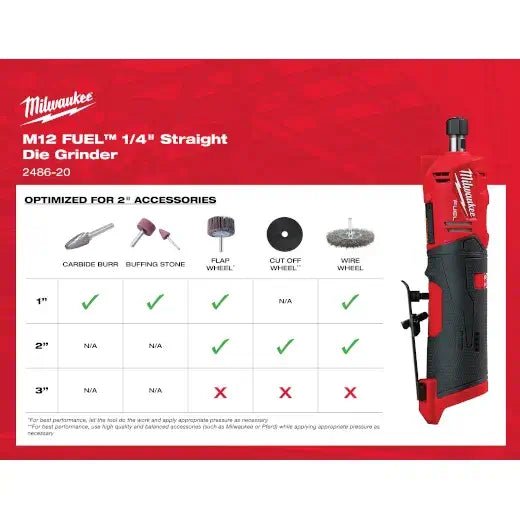 Milwaukee 2486 - 20 M12 FUEL 1/4" Straight Die Grinder (Tool Only) - Lined Out Milwaukee 2486 - 20 M12 FUEL 1/4" Straight Die Grinder (Tool Only)Grinders