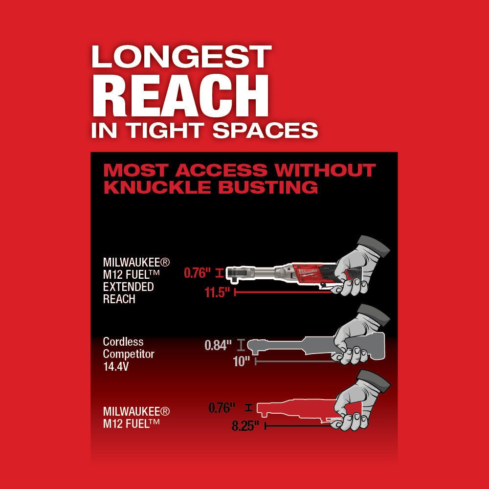 Milwaukee 2560 - 20 M12 FUEL™ 3/8 in. Extended Reach Ratchet - Lined Out Milwaukee 2560 - 20 M12 FUEL™ 3/8 in. Extended Reach RatchetImpact Wrenches & Drivers