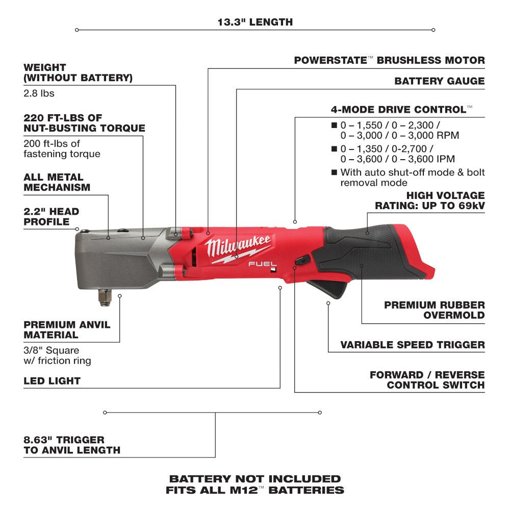 Milwaukee 2564 - 20 M12 FUEL™ 3/8" Right Angle Impact Wrench (Tool Only) - Lined Out Milwaukee 2564 - 20 M12 FUEL™ 3/8" Right Angle Impact Wrench (Tool Only)Impact Wrenches & Drivers
