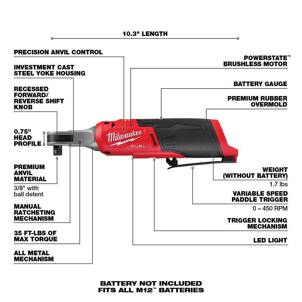 Milwaukee 2567 - 20 M12 FUEL™ 3/8" High Speed Ratchet (Tool Only) - Lined Out Milwaukee 2567 - 20 M12 FUEL™ 3/8" High Speed Ratchet (Tool Only)Impact Wrenches & Drivers