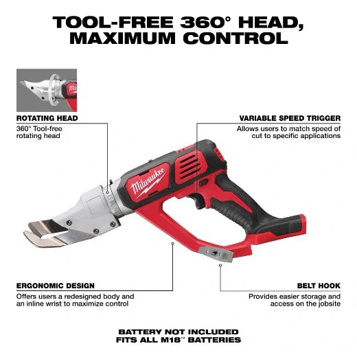 Milwaukee 2637 - 20 M18 18 Gauge Single Cut Shear (Tool Only) - Lined Out Milwaukee 2637 - 20 M18 18 Gauge Single Cut Shear (Tool Only)Handheld Metal Shears & Nibblers