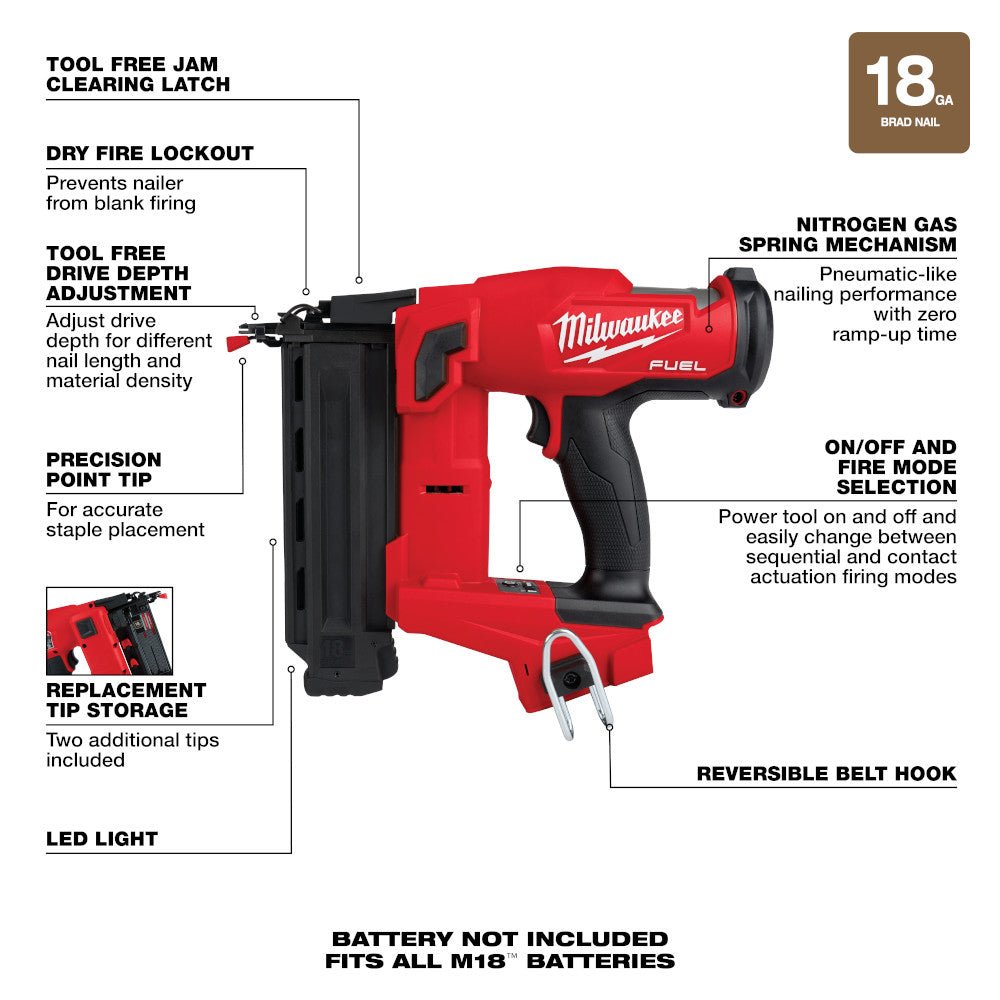 Milwaukee 2746 - 20 M18 FUEL™ 18 Gauge Brad Nailer - Lined Out Milwaukee 2746 - 20 M18 FUEL™ 18 Gauge Brad NailerNailers & Staplers