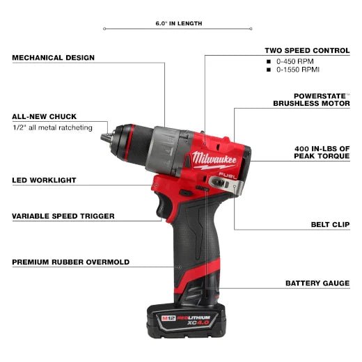 Milwaukee 3404 - 22 M12 FUEL™ 1/2" Hammer Drill/Driver Kit - Lined Out Milwaukee 3404 - 22 M12 FUEL™ 1/2" Hammer Drill/Driver KitHandheld Power Drills