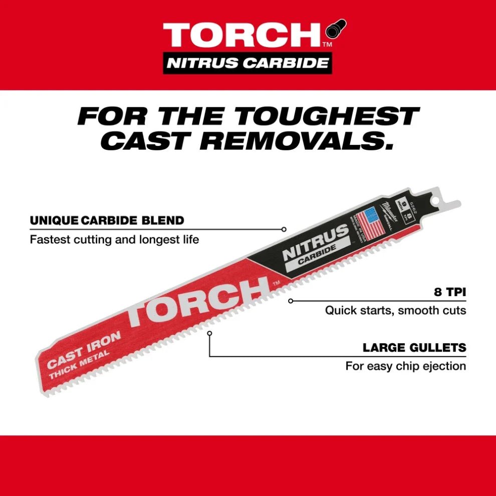 Milwaukee 48 - 00 - 5562 9" 7TPI The TORCH for CAST IRON with NITRUS CARBIDE 5PK - Lined Out Milwaukee 48 - 00 - 5562 9" 7TPI The TORCH for CAST IRON with NITRUS CARBIDE 5PKSaw Blades