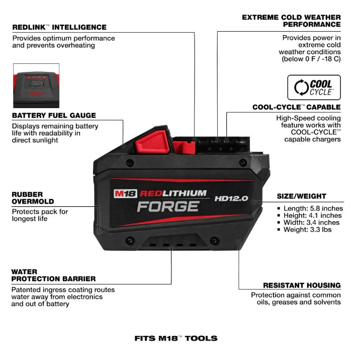 Milwaukee 48 - 11 - 1813 M18™ REDLITHIUM™ FORGE™ HD12.0 Battery Pack - Lined Out Milwaukee 48 - 11 - 1813 M18™ REDLITHIUM™ FORGE™ HD12.0 Battery PackPower Tool Batteries