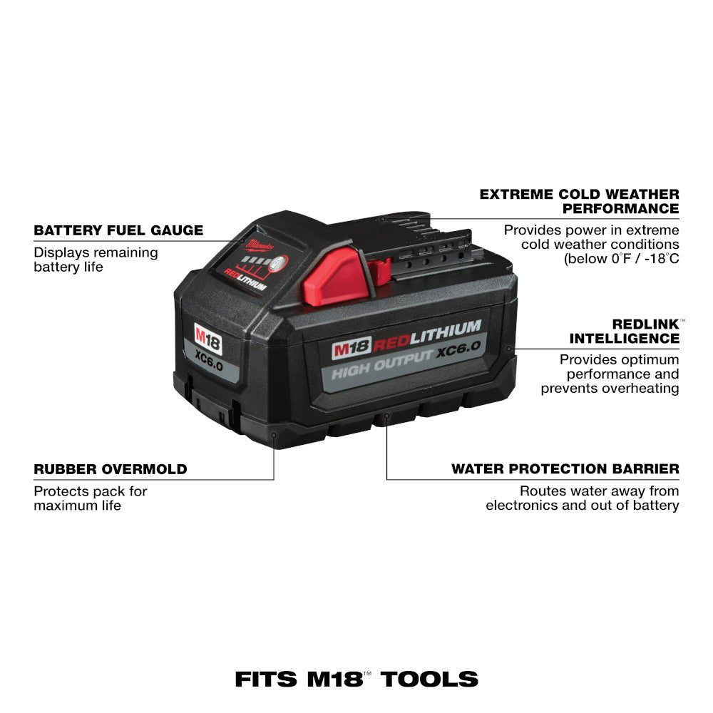Milwaukee 48 - 11 - 1862 M18™ REDLITHIUM™ HIGH OUTPUT™ XC 6.0Ah Battery Pack (2 Piece) - Lined Out Milwaukee 48 - 11 - 1862 M18™ REDLITHIUM™ HIGH OUTPUT™ XC 6.0Ah Battery Pack (2 Piece)Power Tool Batteries