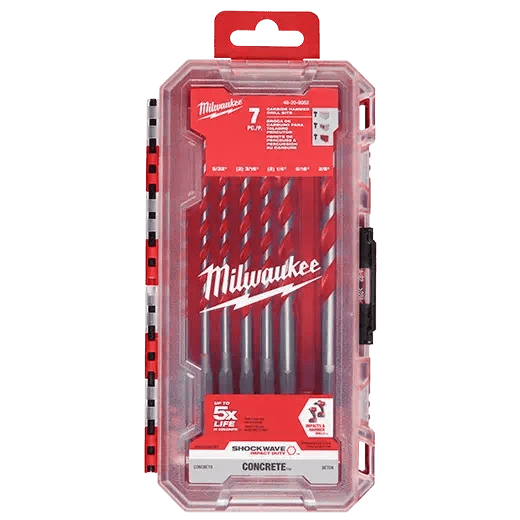 Milwaukee 48 - 20 - 9052 7pc. SHOCKWAVE™ Carbide Hammer Drill Bit Kit - Lined Out Milwaukee 48 - 20 - 9052 7pc. SHOCKWAVE™ Carbide Hammer Drill Bit KitDrill & Screwdriver Accessories