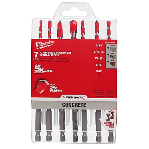 Milwaukee 48 - 20 - 9052 7pc. SHOCKWAVE™ Carbide Hammer Drill Bit Kit - Lined Out Milwaukee 48 - 20 - 9052 7pc. SHOCKWAVE™ Carbide Hammer Drill Bit KitDrill & Screwdriver Accessories