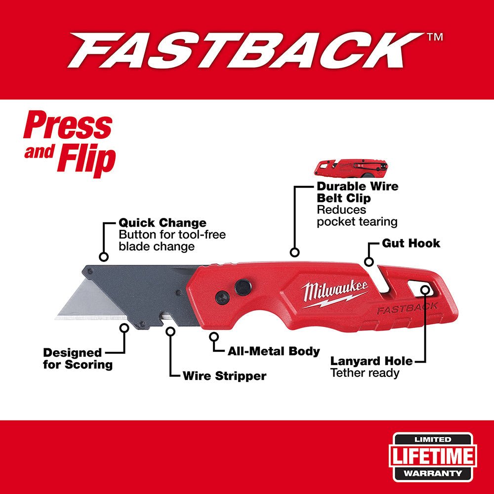 Milwaukee 48 - 22 - 1501 FASTBACK™ Folding Utility Knife - Lined Out Milwaukee 48 - 22 - 1501 FASTBACK™ Folding Utility KnifeUtility Knives