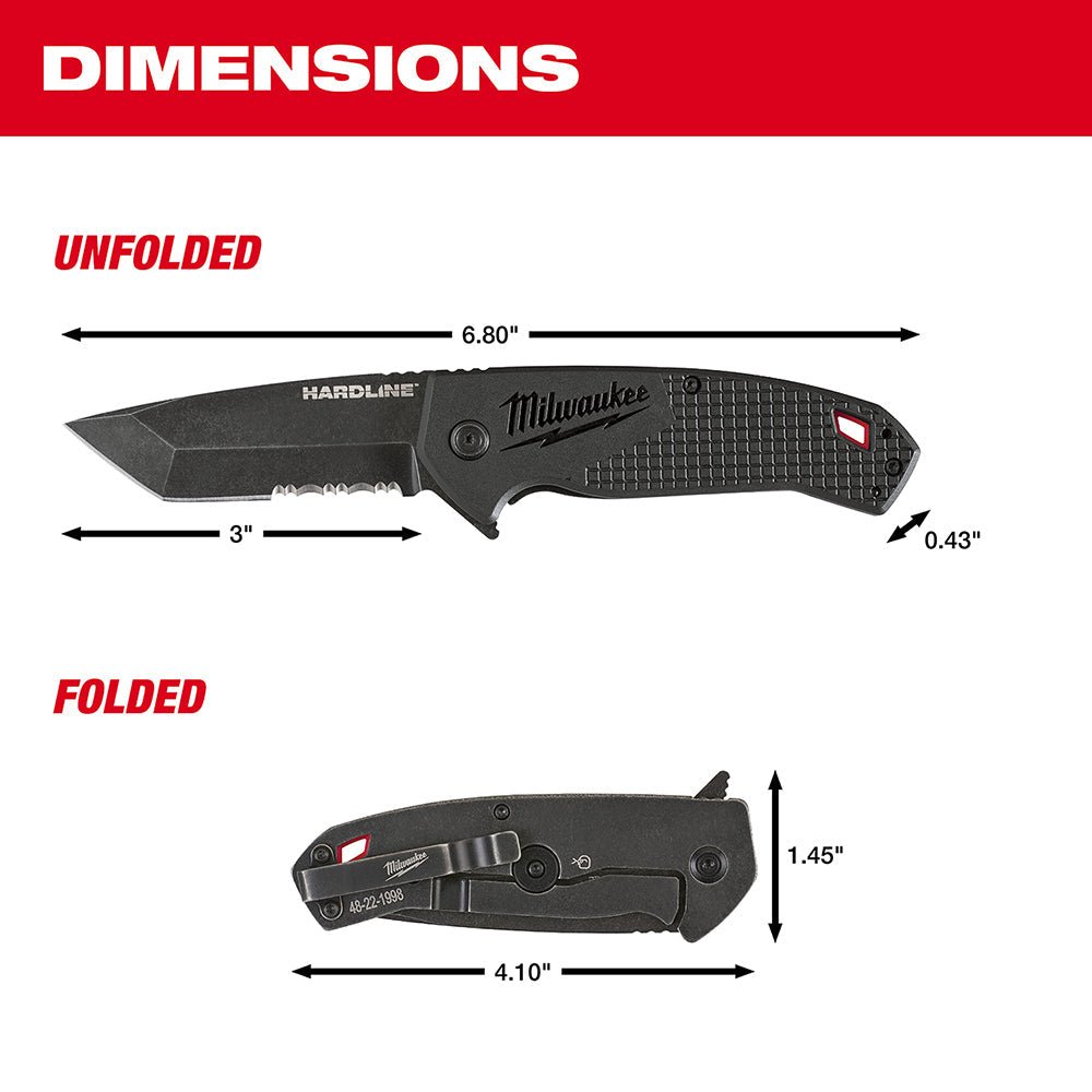 Milwaukee 48 - 22 - 1998 3 in. HARDLINE™ Serrated Tanto Blade Pocket Knife - Lined Out Milwaukee 48 - 22 - 1998 3 in. HARDLINE™ Serrated Tanto Blade Pocket KnifeUtility Knives