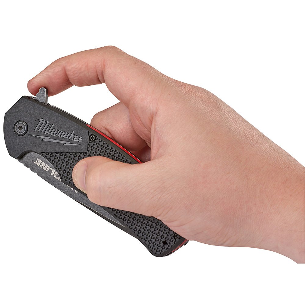 Milwaukee 48 - 22 - 1999 3.5 in. HARDLINE™ Smooth Recurve Drop Point Blade Pocket Knife - Lined Out Milwaukee 48 - 22 - 1999 3.5 in. HARDLINE™ Smooth Recurve Drop Point Blade Pocket KnifeUtility Knives