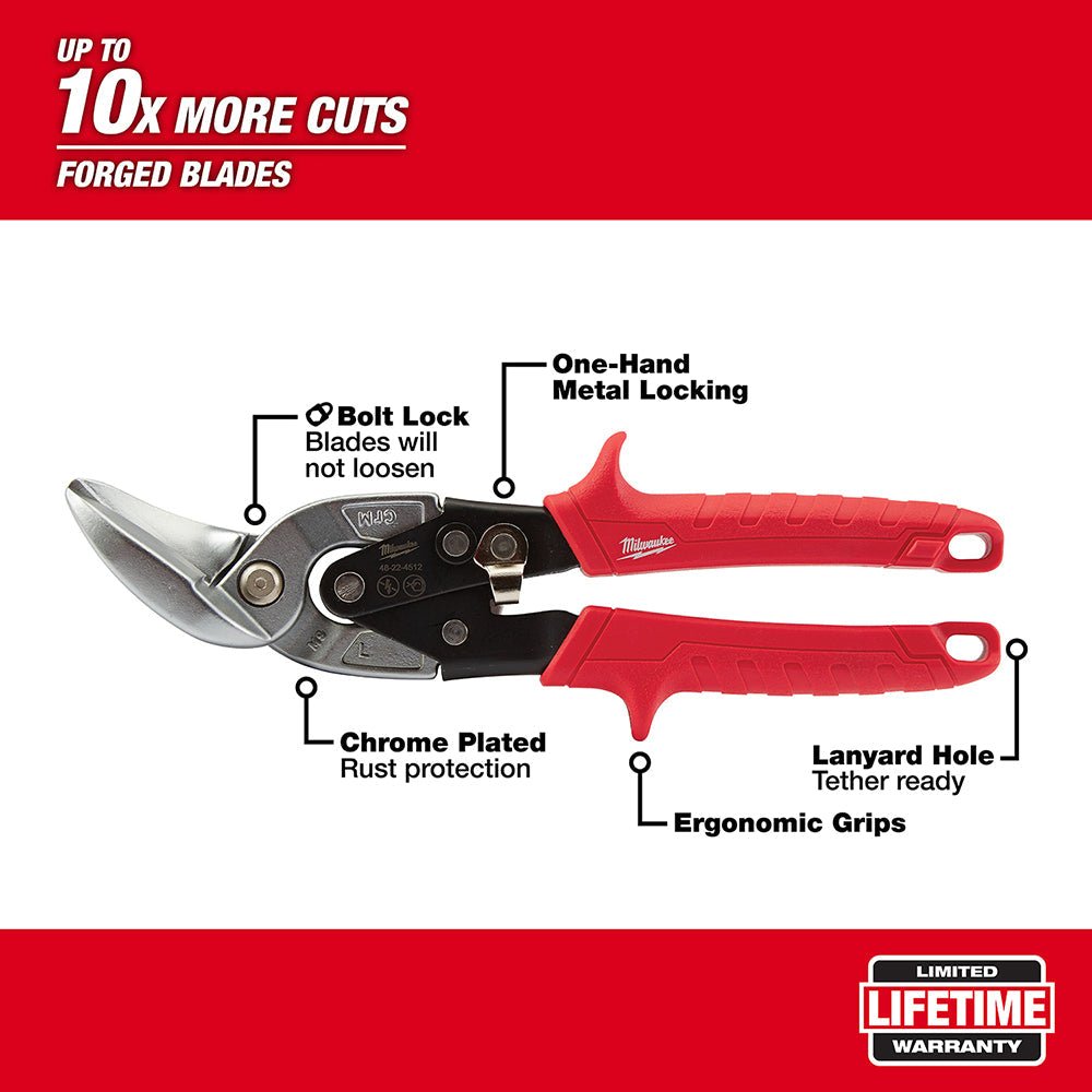Milwaukee 48 - 22 - 4512 Left Cutting Offset Aviation Snips - Lined Out Milwaukee 48 - 22 - 4512 Left Cutting Offset Aviation SnipsPliers