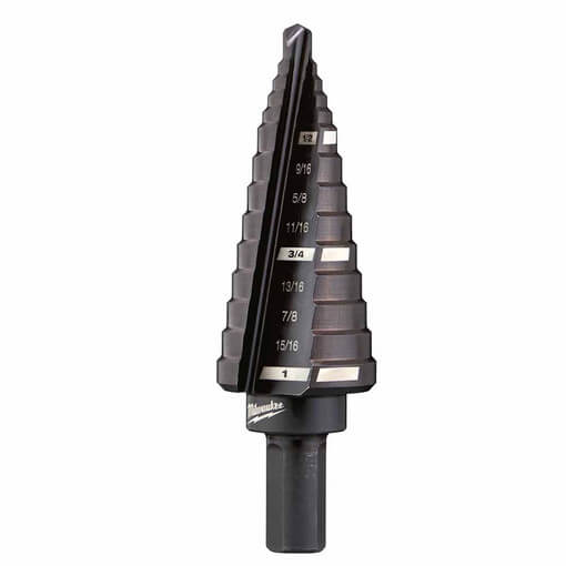 Milwaukee 48 - 89 - 9208 8 Step Drill Bit, 1/2" - 1" by 1/16" - Lined Out Milwaukee 48 - 89 - 9208 8 Step Drill Bit, 1/2" - 1" by 1/16"Drill & Screwdriver Accessories