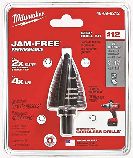 Milwaukee 48 - 89 - 9212 12 Step Drill Bit, 7/8" - 1 - 3/8" - Lined Out Milwaukee 48 - 89 - 9212 12 Step Drill Bit, 7/8" - 1 - 3/8"Drill & Screwdriver Accessories