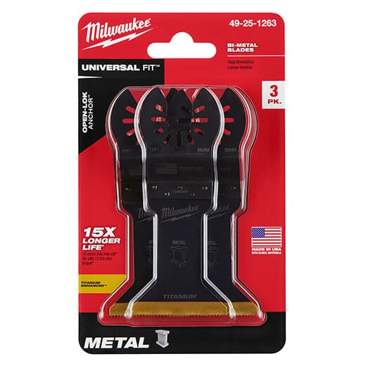 Milwaukee 49 - 25 - 1263 OPEN - LOK™ 1 - 3/4" TITANIUM ENHANCED BI - METAL METAL BLADES 3PK - Lined Out Milwaukee 49 - 25 - 1263 OPEN - LOK™ 1 - 3/4" TITANIUM ENHANCED BI - METAL METAL BLADES 3PKTool Blades