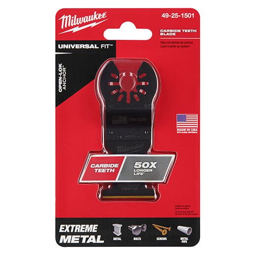 Milwaukee 49 - 25 - 1501 Milwaukee® OPEN - LOK™ 1 - 3/8" TITANIUM ENHANCED CARBIDE TEETH METAL BLADE 1PK - Lined Out Milwaukee 49 - 25 - 1501 Milwaukee® OPEN - LOK™ 1 - 3/8" TITANIUM ENHANCED CARBIDE TEETH METAL BLADE 1PKTool Blades