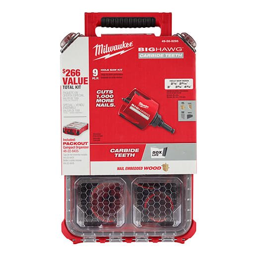 Milwaukee 49 - 56 - 9295 9 PC BIG HAWG™ with Carbide Teeth Hole Saw Kit w/ PACKOUT™ Compact Organizer - Lined Out Milwaukee 49 - 56 - 9295 9 PC BIG HAWG™ with Carbide Teeth Hole Saw Kit w/ PACKOUT™ Compact OrganizerDrill & Screwdriver Accessories