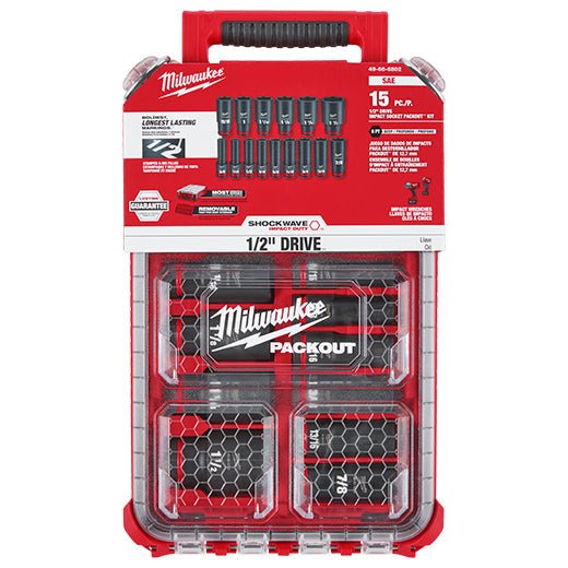 Milwaukee 49 - 66 - 6802 SHOCKWAVE Impact Duty™ Socket 1/2” Dr 15PC SAE PACKOUT Set - Lined Out Milwaukee 49 - 66 - 6802 SHOCKWAVE Impact Duty™ Socket 1/2” Dr 15PC SAE PACKOUT SetSocket Drivers