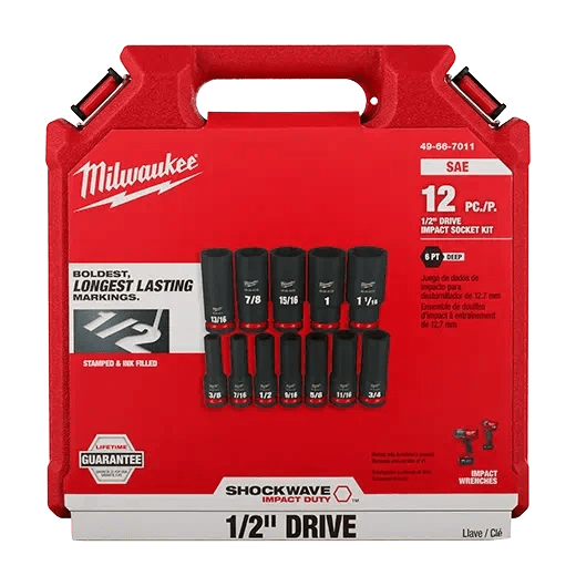 Milwaukee 49 - 66 - 7011 12PCSHOCKWAVE Impact Duty™ 1/2" Drive SAE Deep 6 Point Socket Set - Lined Out Milwaukee 49 - 66 - 7011 12PCSHOCKWAVE Impact Duty™ 1/2" Drive SAE Deep 6 Point Socket SetSocket Drivers