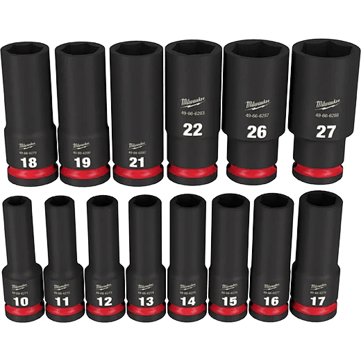 Milwaukee 49 - 66 - 7014 14 PC SHOCKWAVE Impact Duty™ 1/2" Drive Metric Deep 6 Point Socket Set - Lined Out Milwaukee 49 - 66 - 7014 14 PC SHOCKWAVE Impact Duty™ 1/2" Drive Metric Deep 6 Point Socket SetSocket Drivers