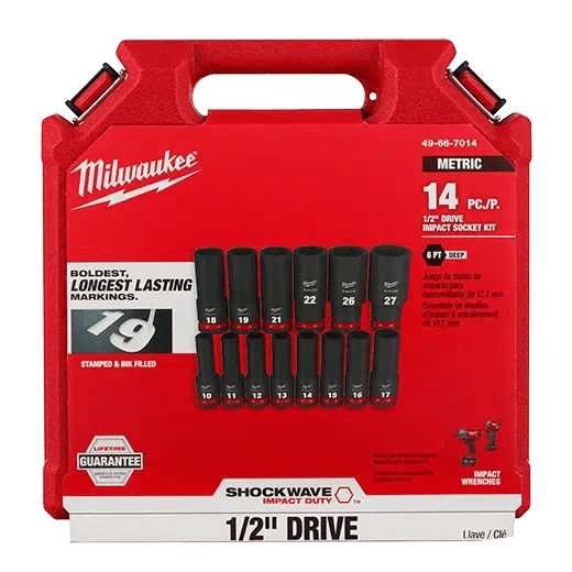 Milwaukee 49 - 66 - 7014 14 PC SHOCKWAVE Impact Duty™ 1/2" Drive Metric Deep 6 Point Socket Set - Lined Out Milwaukee 49 - 66 - 7014 14 PC SHOCKWAVE Impact Duty™ 1/2" Drive Metric Deep 6 Point Socket SetSocket Drivers