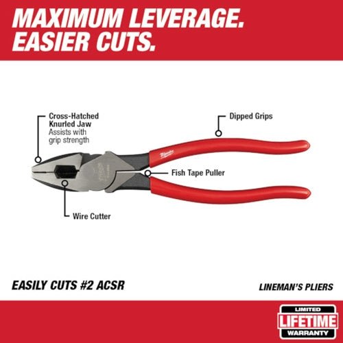 Milwaukee High - Leverage Linemans Pliers - 48 - 22 - 6502 - Lined Out Milwaukee High - Leverage Linemans Pliers - 48 - 22 - 6502Pliers