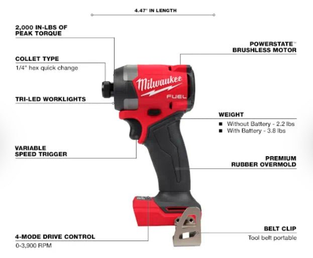 Milwaukee M18 FUEL™ 1/4" Hex Impact Driver Kit - 2953 - 22 - Lined Out Milwaukee M18 FUEL™ 1/4" Hex Impact Driver Kit - 2953 - 22impact driver