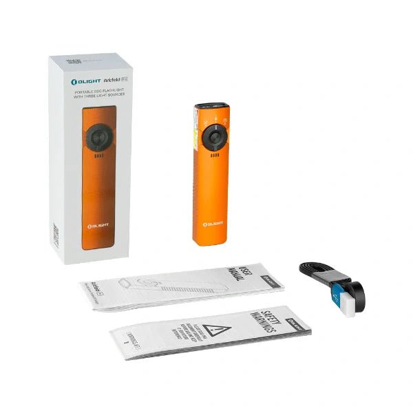 OLIGHT ARKFELDPRO3ROGV3 Arkfeld Pro Flat EDC Flashlight with LED Light UV and Laser - Orange - Lined Out OLIGHT ARKFELDPRO3ROGV3 Arkfeld Pro Flat EDC Flashlight with LED Light UV and Laser - OrangeFlashlights