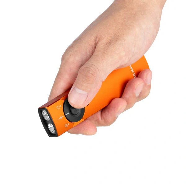 OLIGHT ARKFELDPRO3ROGV3 Arkfeld Pro Flat EDC Flashlight with LED Light UV and Laser - Orange - Lined Out OLIGHT ARKFELDPRO3ROGV3 Arkfeld Pro Flat EDC Flashlight with LED Light UV and Laser - OrangeFlashlights