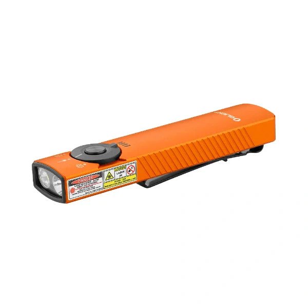 OLIGHT ARKFELDPRO3ROGV3 Arkfeld Pro Flat EDC Flashlight with LED Light UV and Laser - Orange - Lined Out OLIGHT ARKFELDPRO3ROGV3 Arkfeld Pro Flat EDC Flashlight with LED Light UV and Laser - OrangeFlashlights