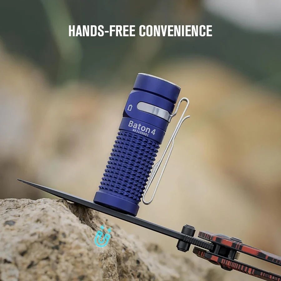 OLIGHT BATON4KITRGBU Baton 4 Powerful EDC Flashlight 1300 Lumens - Regal Blue - Premium (With Charging Case) - Lined Out OLIGHT BATON4KITRGBU Baton 4 Powerful EDC Flashlight 1300 Lumens - Regal Blue - Premium (With Charging Case)Flashlights