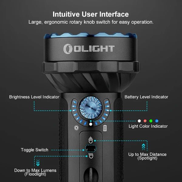 OLIGHT MARAUDERMINIBK Marauder Mini Powerful LED Flashlight With RGB - Lined Out OLIGHT MARAUDERMINIBK Marauder Mini Powerful LED Flashlight With RGBFlashlights